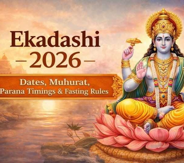 Lord Vishnu sitting on a lotus during sunrise with a temple background