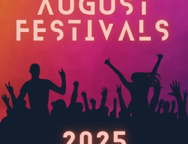 Decorative poster with the text “August 2025 ke Festivals” in bold font over a traditional Indian mandala-style orange background with lotus motifs.