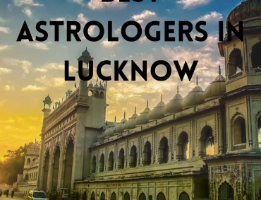 Sunset over Lucknow’s Rumi Darwaza and adjoining domed architecture with “Best Astrologers in Lucknow” text.