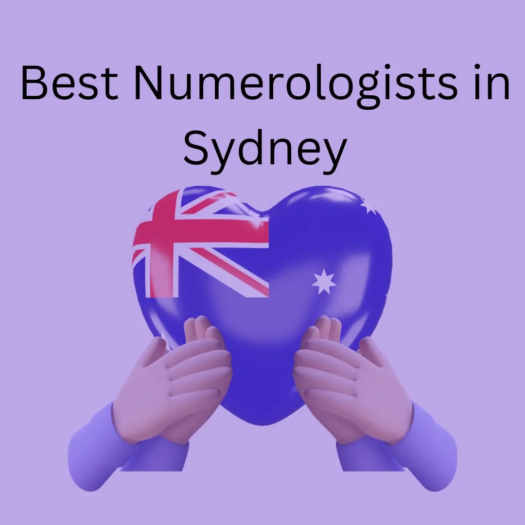 Purple graphic reading “Best Numerologists in Sydney” above hands holding a heart-shaped Australian flag.