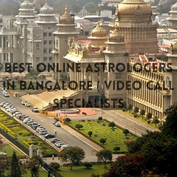Aerial view of Vidhana Soudha in Bengaluru, domes gleaming, gardens and parked cars lining avenue.