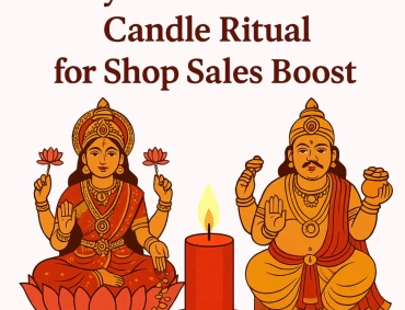 Illustration of Lakshmi and Kubera with a lit candle for a prosperity ritual.