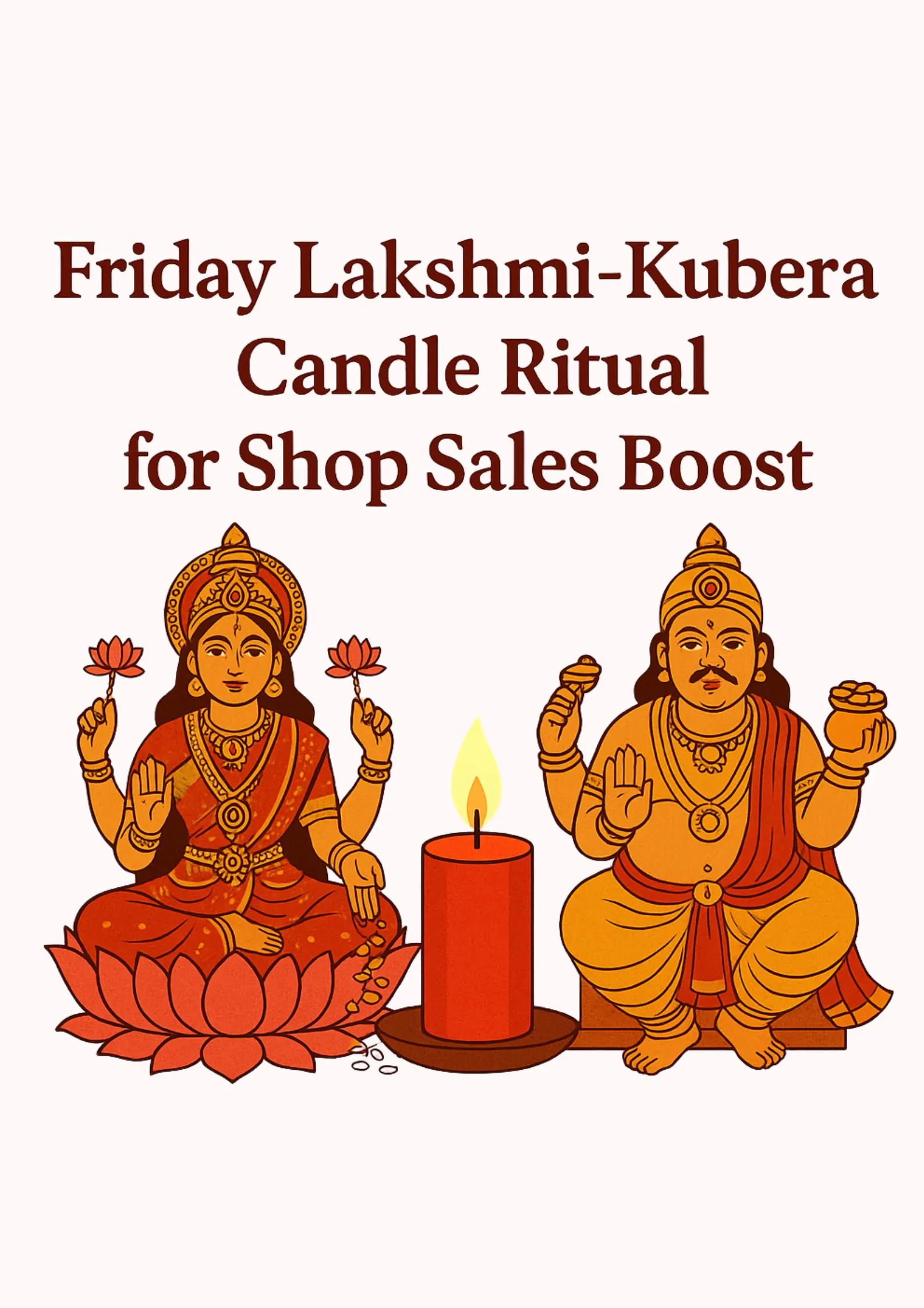 Illustration of Lakshmi and Kubera with a lit candle for a prosperity ritual.
