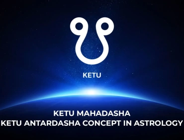 White Ketu symbol above glowing horizon in deep space, with text “Ketu Mahadasha” below.