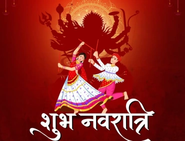 Devotional graphic showing Navaratri 2025 fasting rules with Goddess Durga and Garba dancers