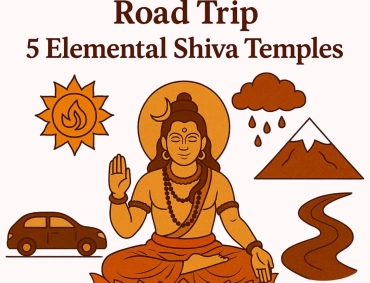 Illustration of Lord Shiva with five elemental symbols representing Pancha Bhoota Sthalams.
