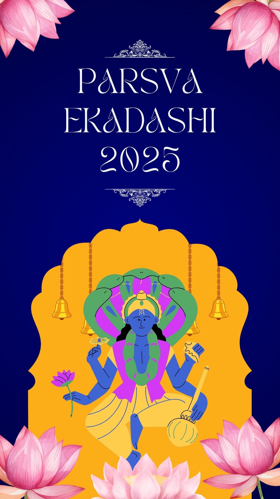 Illustration of Lord Vishnu seated on a lotus for Parsva Ekadashi 2025, symbolizing spiritual awakening during Chaturmas.