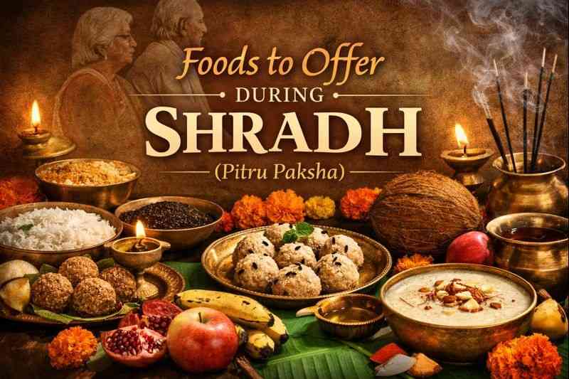 foods to offer during Shradh including pinda, kheer, sesame, rice, fruits and satvik offerings for Pitru Paksha rituals