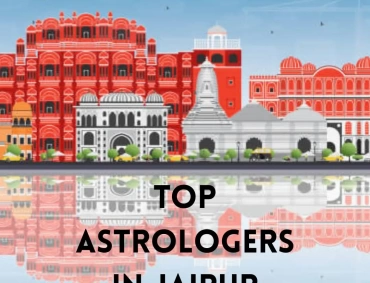 Illustrated Jaipur skyline featuring Hawa Mahal and temples, mirrored in water, captioned “Top Astrologers in Jaipur.”