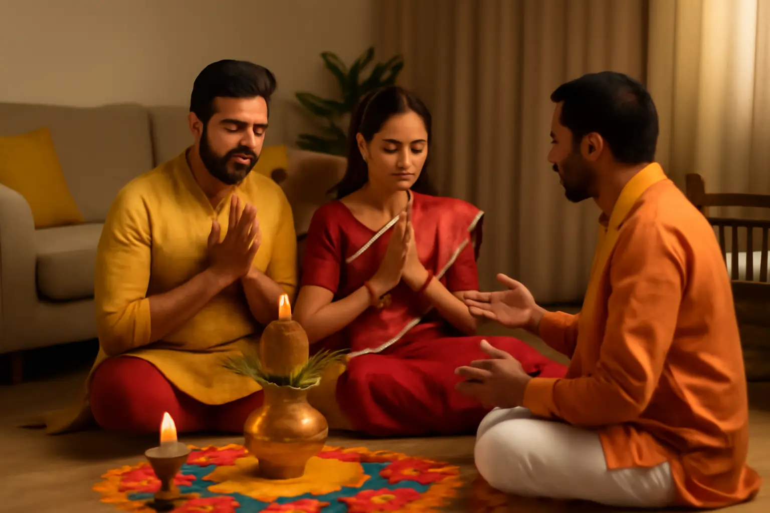 Devotees performing Santan Sukh Puja to seek blessings of Lord Shiva and Goddess Parvati.