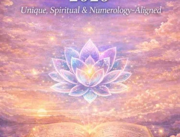 Feature illustration for Modern Hindu Baby Names 2026 blog showing mystical lotus, open book, and pastel spiritual background with the title.