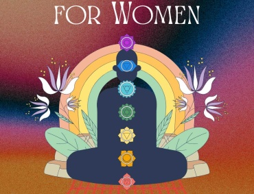 Poster on chakra healing for women with spiritual symbols and energy balance theme.