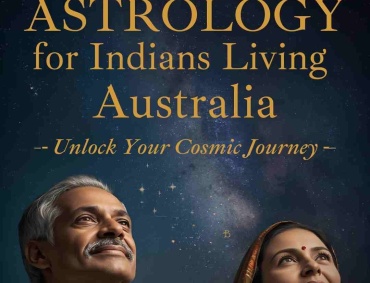 Tamil astrology guide for Indians living in Australia showing cosmic background and spiritual journey theme