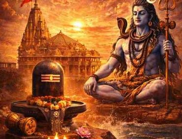 Somnath Jyotirlinga temple in Gujarat with Lord Shiva statue and sacred Shivling by the Arabian Sea representing the eternal shrine of Lord Shiva