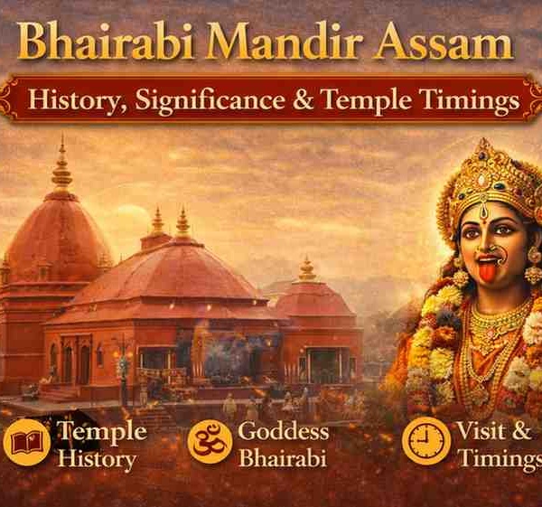 Bhairabi Mandir in Tezpur Assam with Goddess Bhairabi illustration showing temple history significance and visit timings