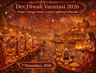 Dev Diwali Varanasi 2026 Ganga Aarti at illuminated ghats with priests performing aarti, thousands of diyas and fireworks