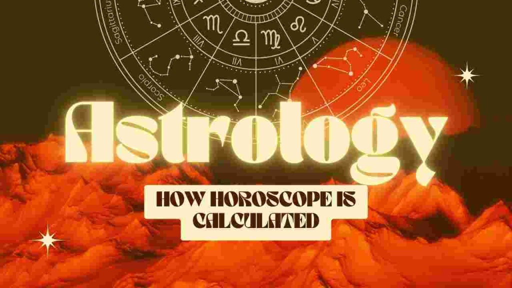 Astrology graphic explaining how horoscope is calculated using birth details and planetary positions