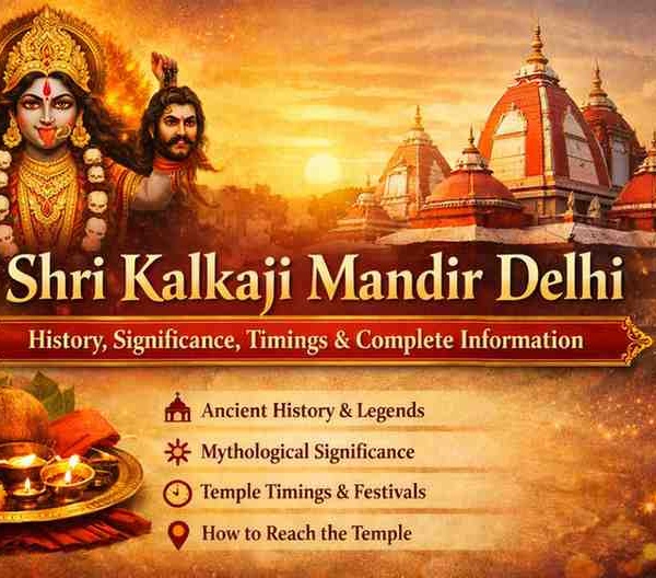 Shri Kalkaji Mandir Delhi with Goddess Kali illustration – history, significance, temple timings and complete visitor information