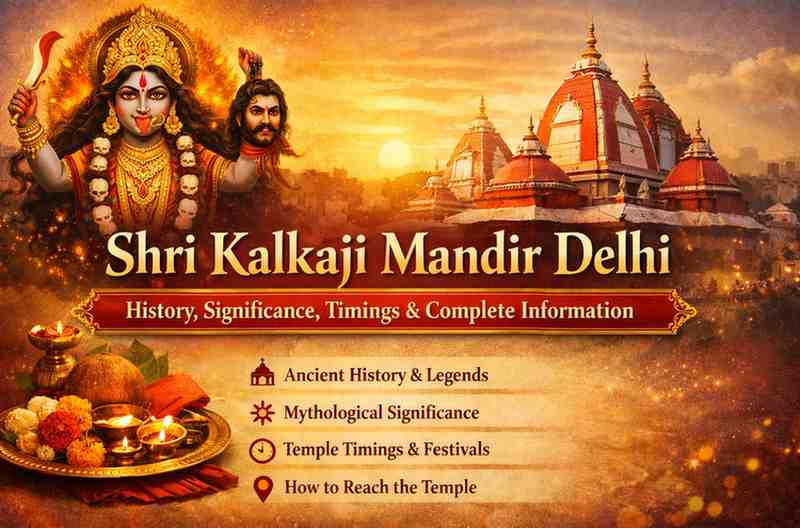 Shri Kalkaji Mandir Delhi with Goddess Kali illustration – history, significance, temple timings and complete visitor information