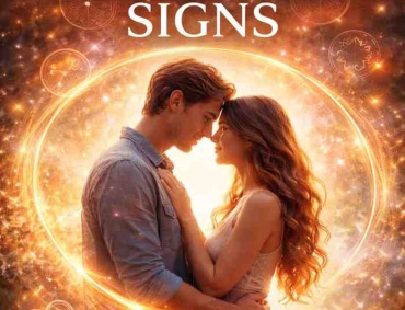 A couple sharing an intense emotional connection surrounded by glowing energy representing karmic relationship signs