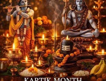 Lord Shiva, Krishna, Shiva Lingam and oil lamps during Kartik Month rituals in North India