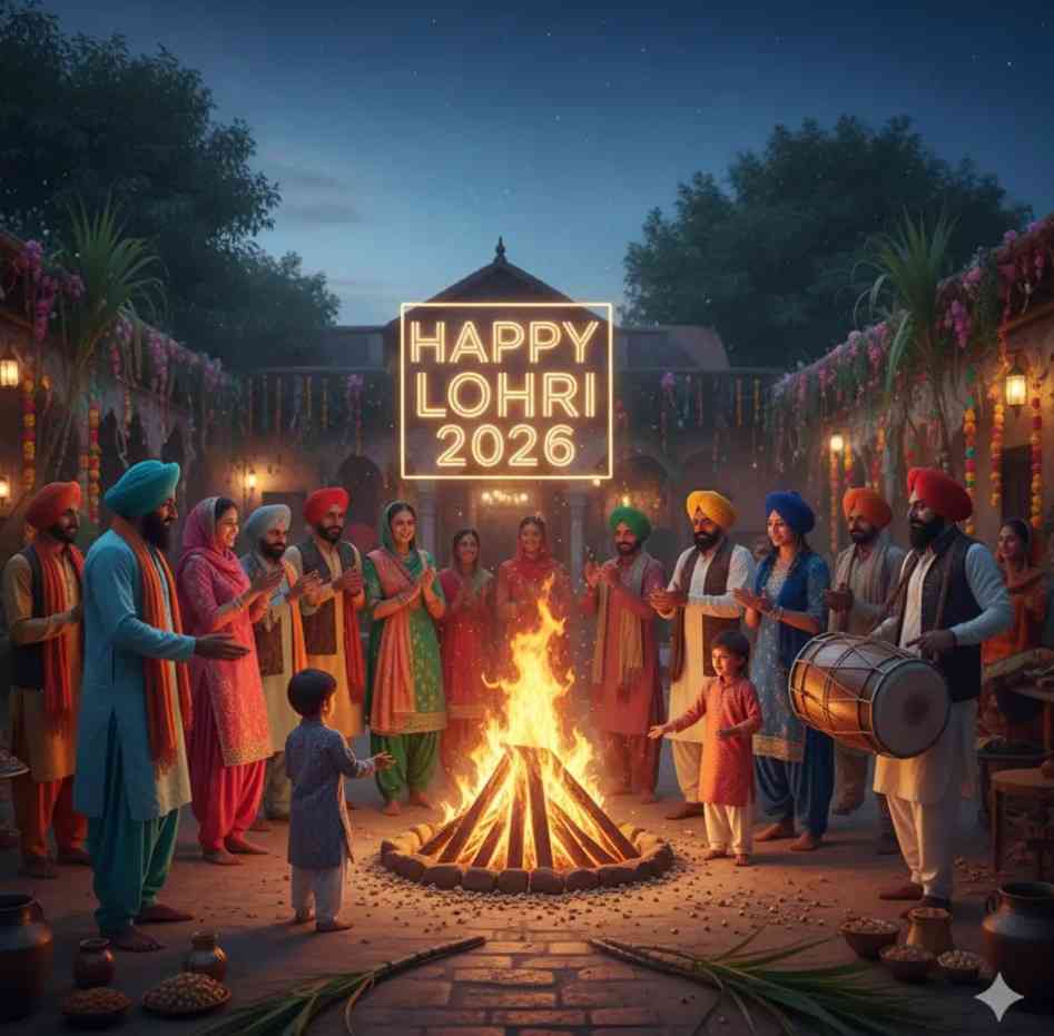 Lohri 2026 celebration with bonfire, sugarcane, peanuts and traditional rituals in North India