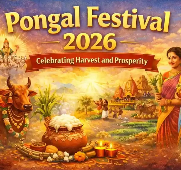 Pongal Festival 2026 celebration showing Bhogi bonfire, Thai Pongal cooking and Mattu Pongal rituals