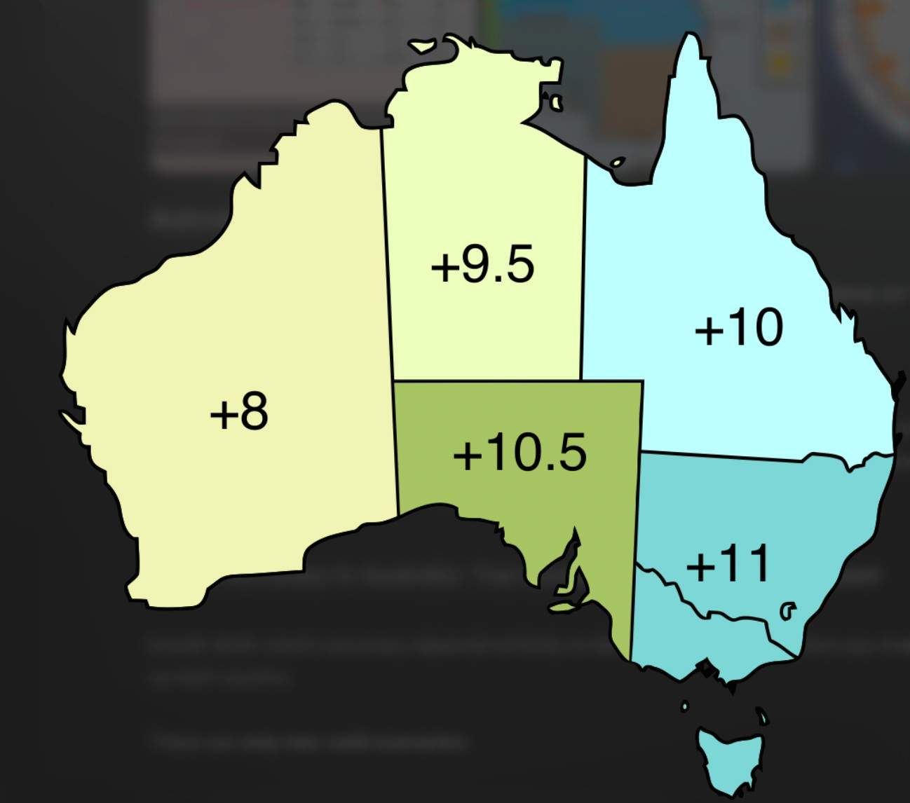 Australia time zone map showing UTC offsets for Perth, Darwin, Adelaide, Brisbane, Sydney and Melbourne