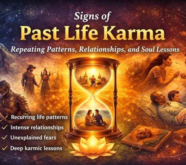 Signs of past life karma showing repeating patterns, intense relationships, and soul lessons across lifetimes