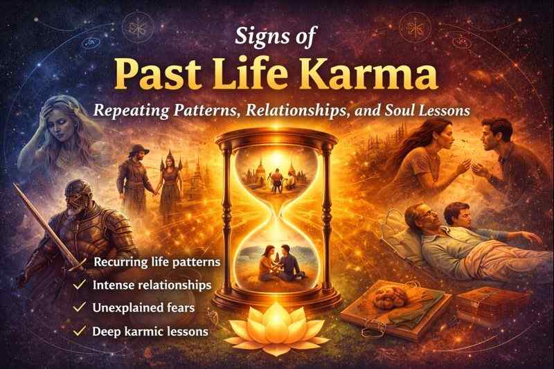 Signs of past life karma showing repeating patterns, intense relationships, and soul lessons across lifetimes