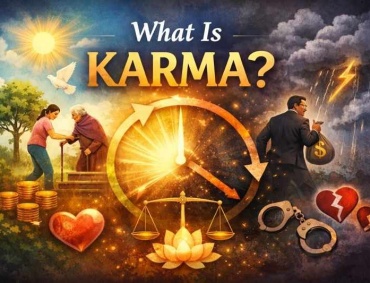 What is Karma illustration showing good and bad actions with cause and effect cycle