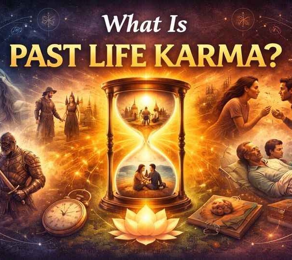 Past life karma illustration showing soul journeys, relationships, and karmic lessons across lifetimes