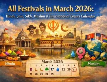 "All festivals in March 2026 calendar showing Hindu, Jain, Sikh, Muslim and international observances"