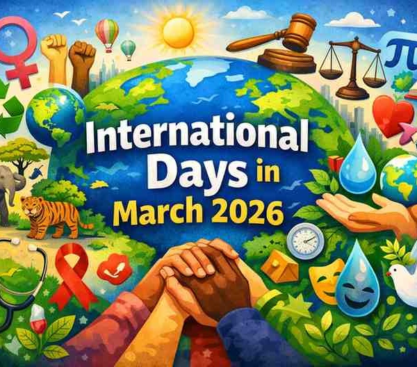 International Days in March 2026 showing global awareness events for women’s rights, environment, health, equality, and sustainability