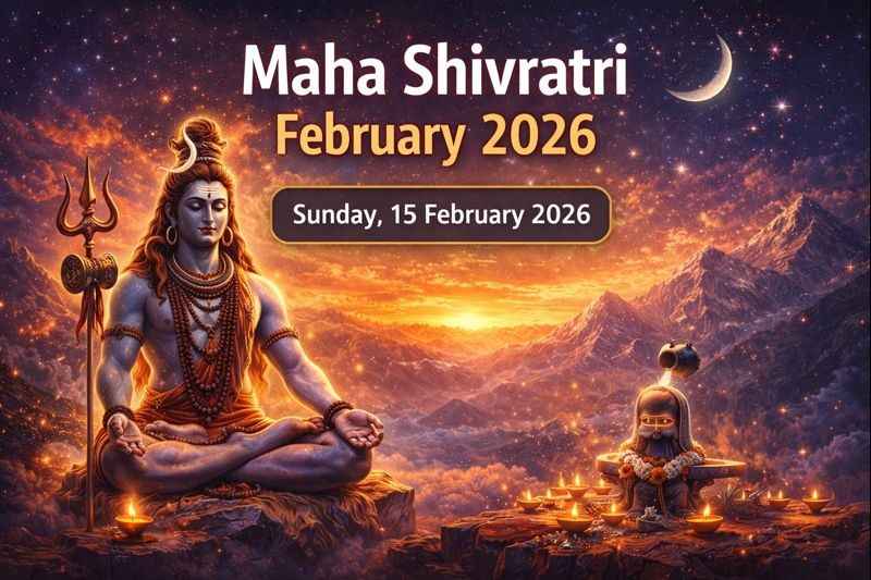 Maha Shivratri February 2026 date with Lord Shiva meditation and Nishita Kaal night worship