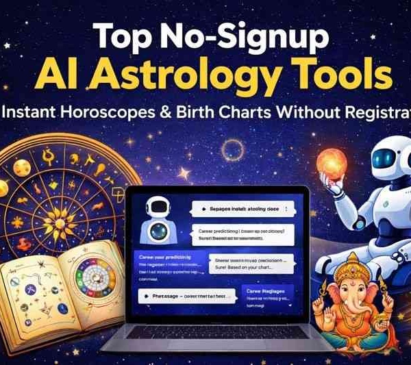 Top no-signup AI astrology tools showing instant birth charts and horoscopes without registration