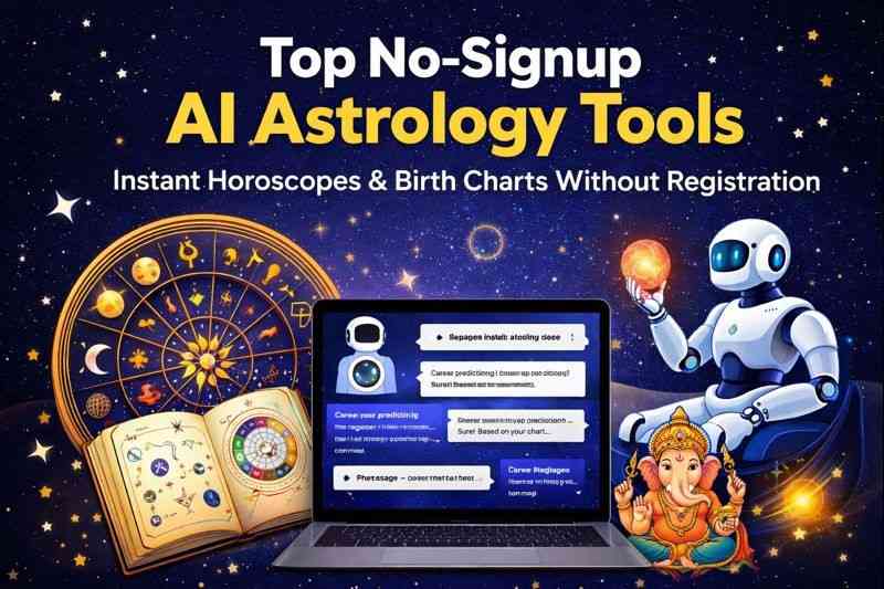 Top no-signup AI astrology tools showing instant birth charts and horoscopes without registration