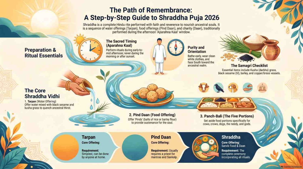 Shraddha Puja and Tarpan vidhi ritual guide for Pitru Paksha