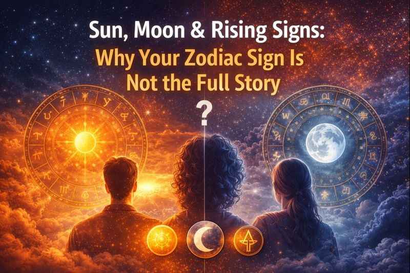 Sun sign vs Moon sign vs Rising sign explained with astrology chart showing their differences