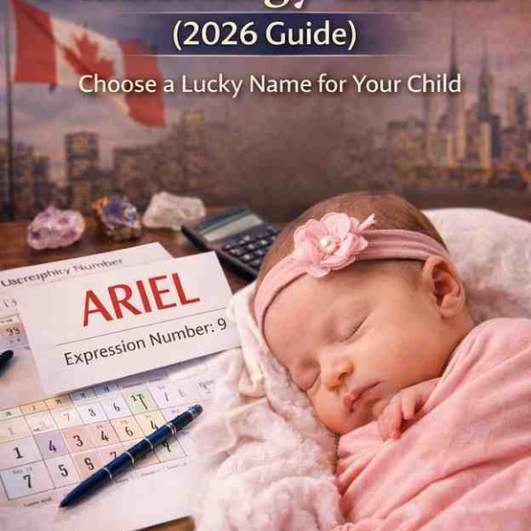 Baby name numerology Canada example showing Expression Number 9 calculation for a newborn baby in 2026
