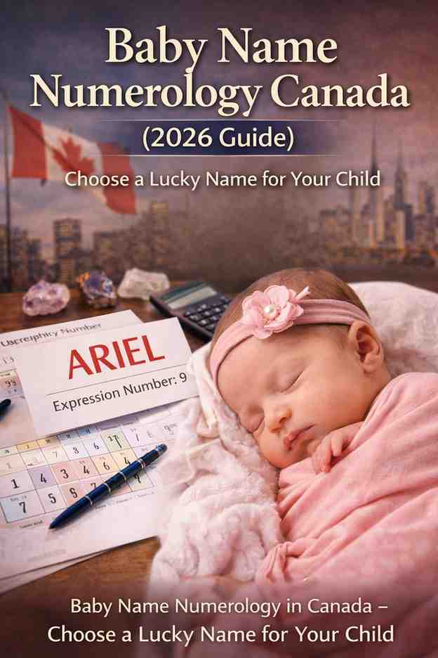 Baby name numerology Canada example showing Expression Number 9 calculation for a newborn baby in 2026