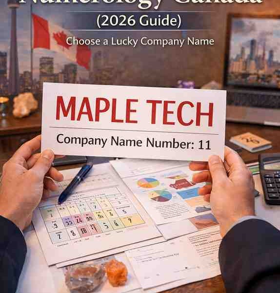 Business name numerology Canada example showing company name number 11 calculation for a lucky brand name in 2026