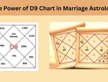 D9 Navamsa chart showing houses and planetary placements used in marriage astrology analysis