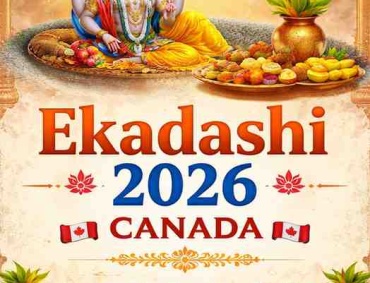 Ekadashi 2026 Canada dates and fasting rules with EST and PST timings featuring Lord Vishnu devotional artwork