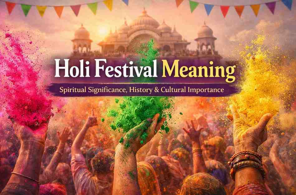 Holi festival celebration with colorful powders in the air symbolizing joy, unity, and spiritual significance