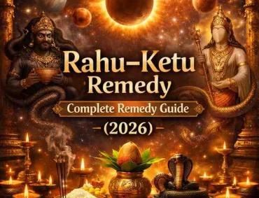 Rahu Ketu Shanti Puja 2026 featuring Rahu and Ketu deities, eclipse background, kalash, diyas, and ritual offerings