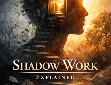 Silhouette of a human profile transitioning from darkness to light, symbolizing inner healing, self-awareness, and unconscious integration