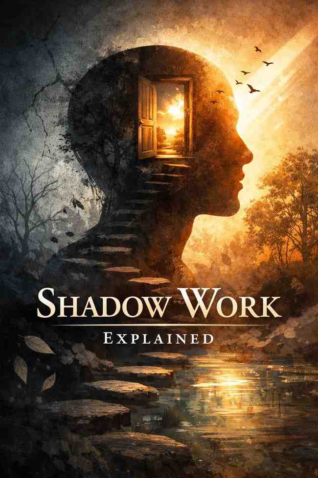 Silhouette of a human profile transitioning from darkness to light, symbolizing inner healing, self-awareness, and unconscious integration