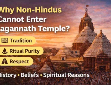 Jagannath Temple in Puri at sunset with text explaining tradition, ritual purity, and respect behind entry rules
