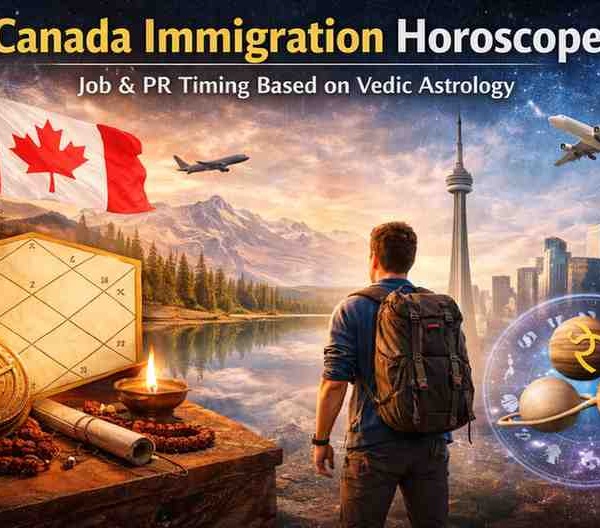 Canada immigration horoscope showing Vedic astrology birth chart and planetary signs for PR and job timing in Canada